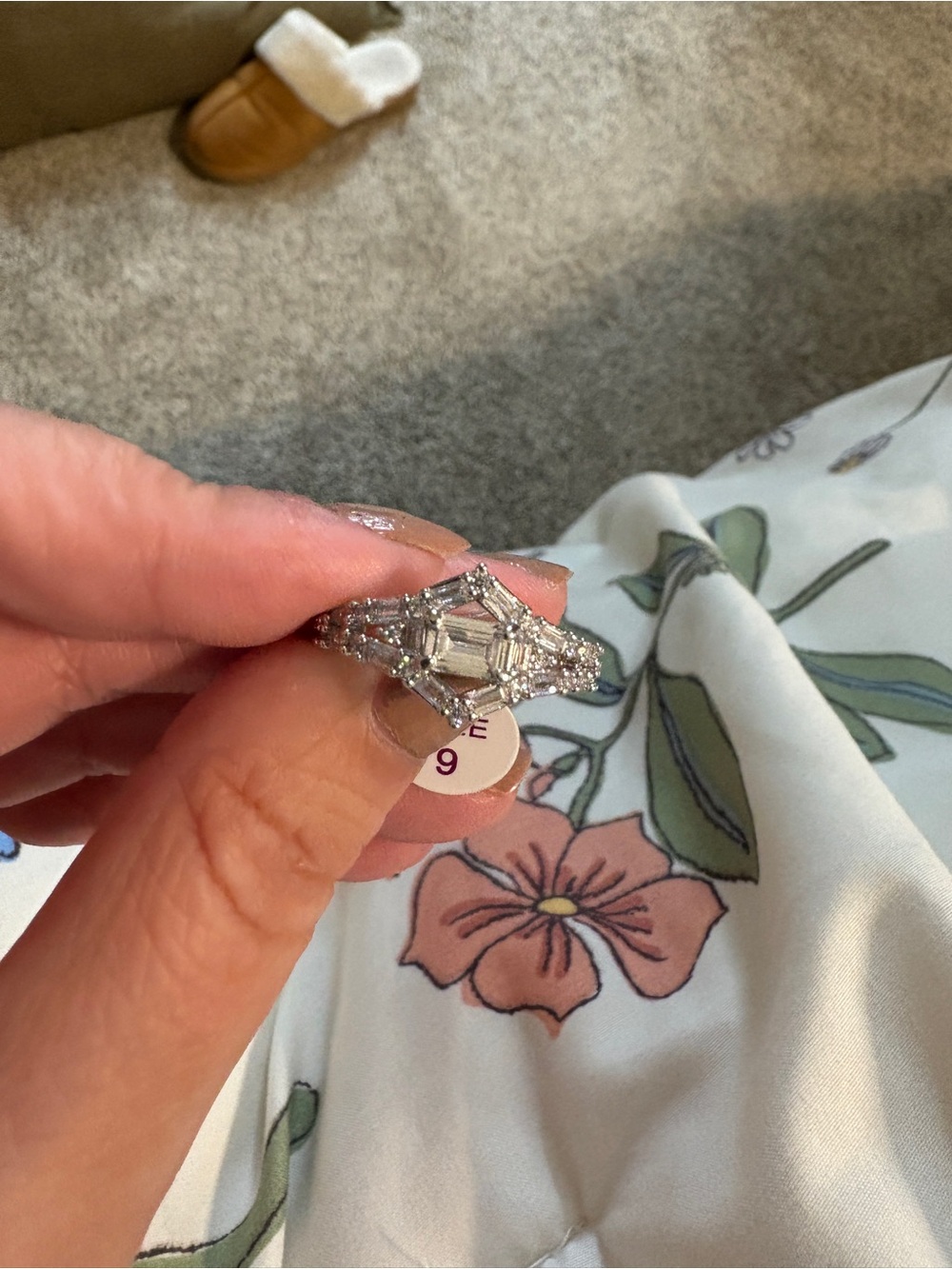 Sparkling Silver-Tone Baguette Halo Ring - White